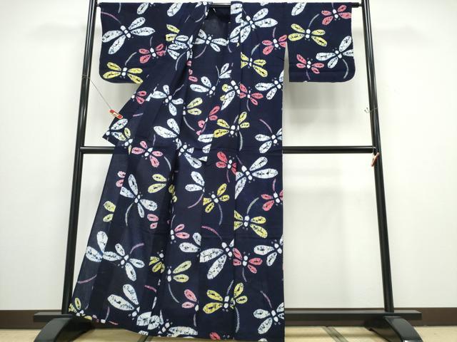 平和屋着物∴夏物 浴衣 有松鳴海絞り 蜻蛉 トンボ 綿 逸品 未使用 CABB6653ng