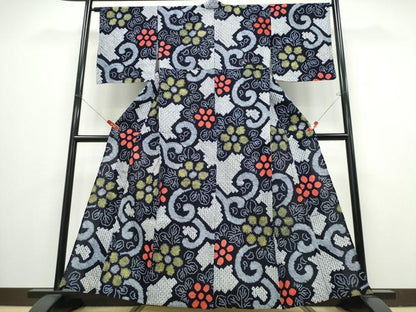 平和屋着物∴夏物 浴衣 有松鳴海絞り 花唐草文 綿 逸品 CABB6654ng