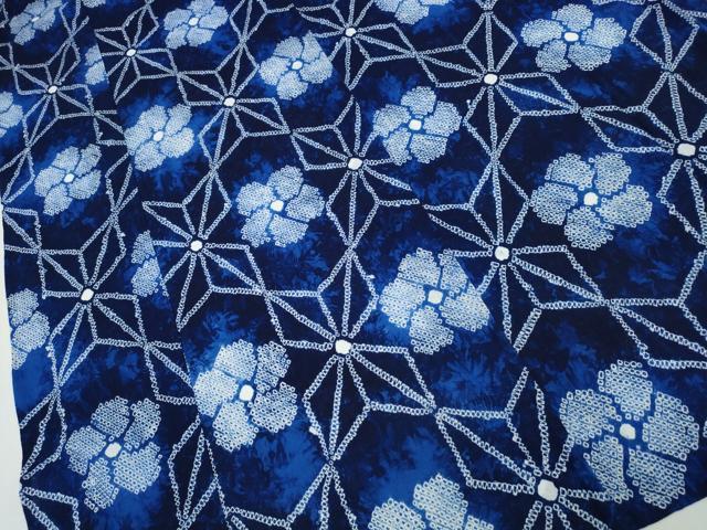 平和屋着物∴夏物　浴衣　有松鳴海絞り　捻じ梅　麻の葉文様　綿　逸品　未使用　CABB6655ng