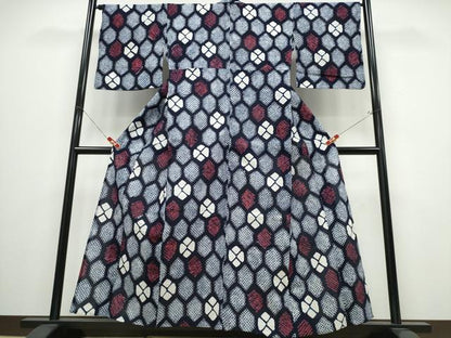 平和屋着物∴夏物 浴衣 有松鳴海絞り 亀甲花文 綿 逸品 CABB6656ng