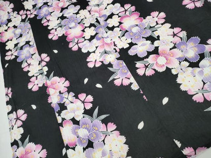 平和屋着物∴夏物　浴衣　斜線舞花文　黒地　綿　逸品　CABB6657ng