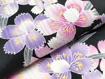 平和屋着物∴夏物　浴衣　斜線舞花文　黒地　綿　逸品　CABB6657ng