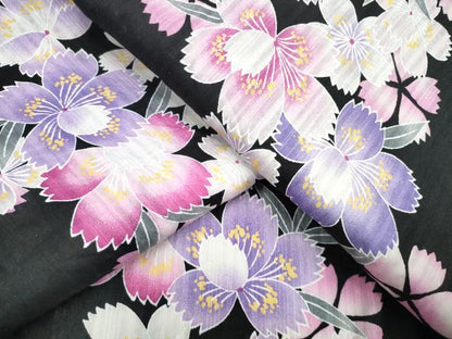 平和屋着物∴夏物　浴衣　斜線舞花文　黒地　綿　逸品　CABB6657ng