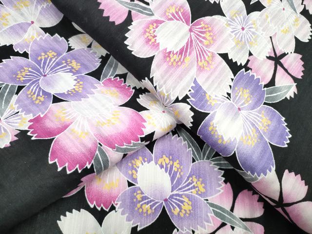 平和屋着物∴夏物　浴衣　斜線舞花文　黒地　綿　逸品　CABB6657ng
