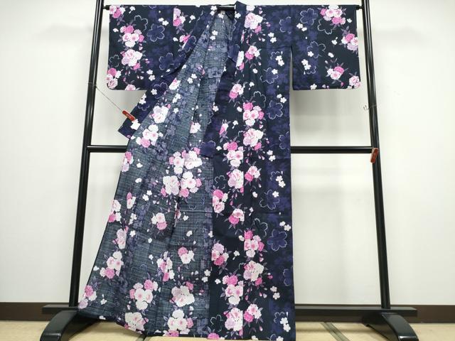 平和屋着物∴夏物 浴衣 舞桜 ラメ 綿 逸品 CABB6658ng
