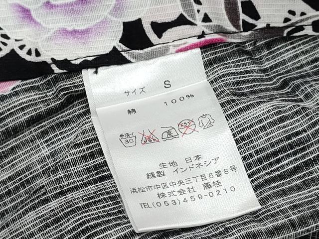 平和屋着物∴夏物 浴衣 牡丹薔薇レース花文様 黒地 綿 逸品 CABB6659ng