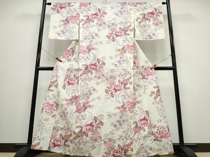 平和屋着物∴夏物 浴衣 縦綿絽 雪輪牡丹花吉祥文 綿 逸品 CABB6661ng