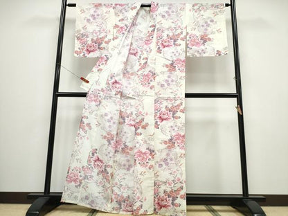 平和屋着物∴夏物 浴衣 縦綿絽 雪輪牡丹花吉祥文 綿 逸品 CABB6661ng
