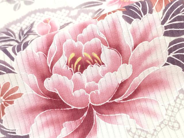 平和屋着物∴夏物 浴衣 縦綿絽 雪輪牡丹花吉祥文 綿 逸品 CABB6661ng