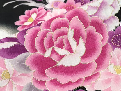 平和屋着物∴夏物 浴衣 花束文 ラメ 黒地 綿 逸品 CABB6662ng