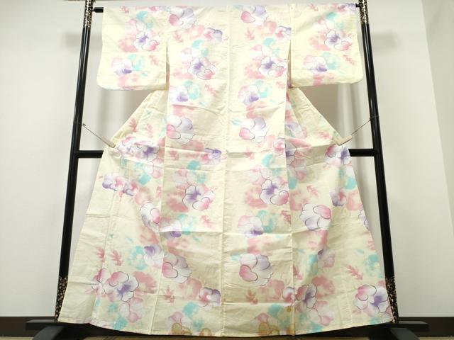 平和屋着物∴夏物　浴衣　椿　金魚　ラメ　綿　逸品　CABB6663ng