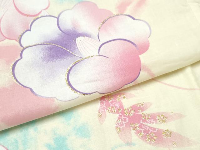 平和屋着物∴夏物　浴衣　椿　金魚　ラメ　綿　逸品　CABB6663ng