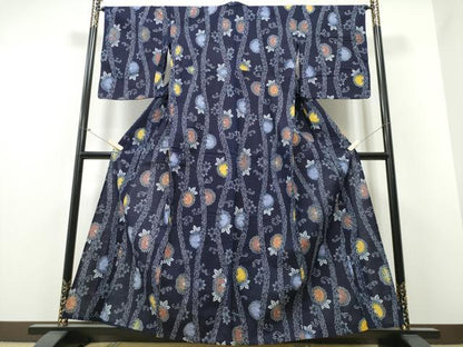 平和屋着物∴夏物 浴衣 型染め 立涌菊唐草文 綿 逸品 CABB6667ng