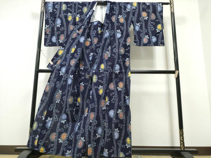 平和屋着物∴夏物 浴衣 型染め 立涌菊唐草文 綿 逸品 CABB6667ng