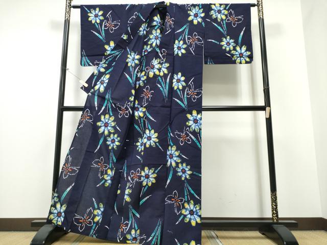 平和屋着物∴夏物 浴衣 草花舞蝶文 綿 逸品 CABB6669ng