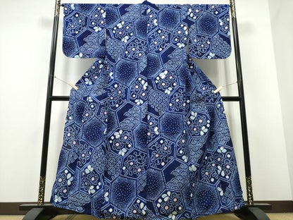 平和屋着物∴夏物 浴衣 有松鳴海絞り 亀甲吉祥花文 綿 逸品 CABB6677ng