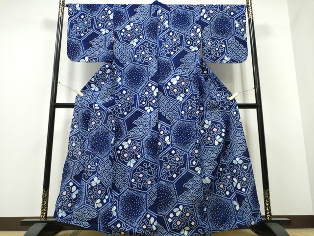 平和屋着物∴夏物 浴衣 有松鳴海絞り 亀甲吉祥花文 綿 逸品 CABB6677ng