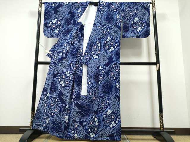 平和屋着物∴夏物 浴衣 有松鳴海絞り 亀甲吉祥花文 綿 逸品 CABB6677ng