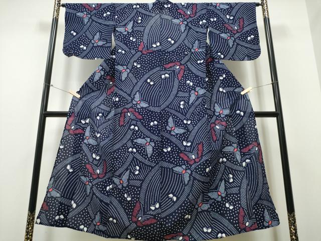 平和屋着物∴夏物 浴衣 有松鳴海絞り 舞蝶吉祥文 綿 逸品 CABB6680ng