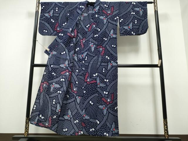 平和屋着物∴夏物 浴衣 有松鳴海絞り 舞蝶吉祥文 綿 逸品 CABB6680ng
