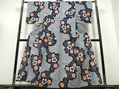 平和屋着物∴夏物 浴衣 有松鳴海絞り 刺繍 枝花文 綿 逸品 CABB6684ng