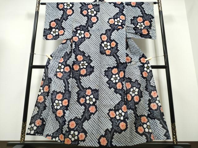 平和屋着物∴夏物 浴衣 有松鳴海絞り 刺繍 枝花文 綿 逸品 CABB6684ng