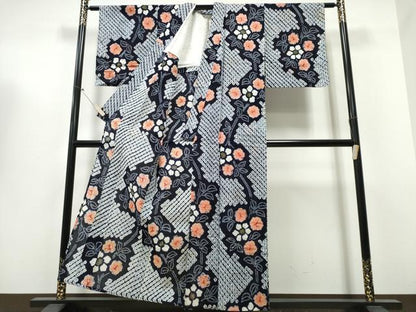 平和屋着物∴夏物 浴衣 有松鳴海絞り 刺繍 枝花文 綿 逸品 CABB6684ng