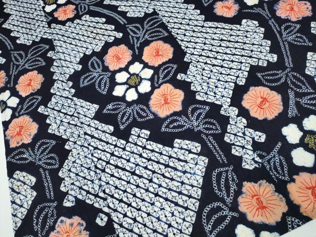 平和屋着物∴夏物 浴衣 有松鳴海絞り 刺繍 枝花文 綿 逸品 CABB6684ng
