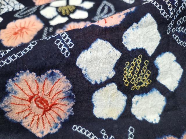 平和屋着物∴夏物 浴衣 有松鳴海絞り 刺繍 枝花文 綿 逸品 CABB6684ng