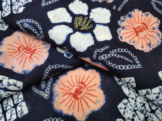 平和屋着物∴夏物 浴衣 有松鳴海絞り 刺繍 枝花文 綿 逸品 CABB6684ng