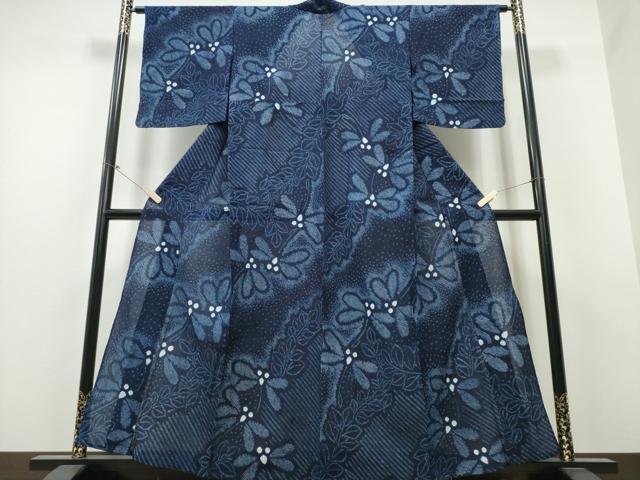 平和屋着物∴夏物 浴衣 有松鳴海絞り 蜻蛉 トンボ 枝葉文 綿 逸品 未使用 CABB6687ng