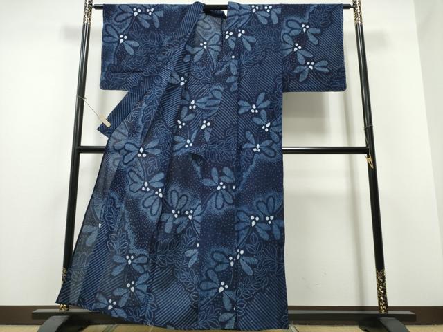 平和屋着物∴夏物 浴衣 有松鳴海絞り 蜻蛉 トンボ 枝葉文 綿 逸品 未使用 CABB6687ng