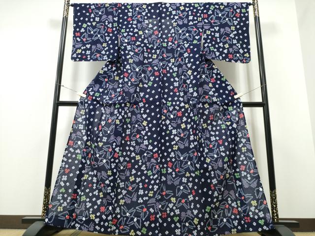 平和屋着物∴夏物 浴衣 有松鳴海絞り 舞蝶花文 綿 逸品 CABB6690ng