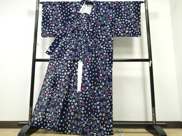 平和屋着物∴夏物 浴衣 有松鳴海絞り 舞蝶花文 綿 逸品 CABB6690ng