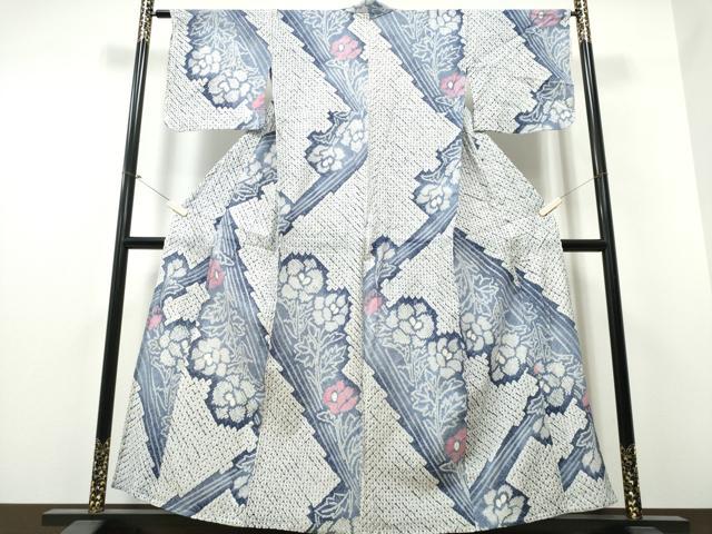平和屋着物∴夏物 浴衣 有松鳴海絞り 枝牡丹 綿 逸品 CABB6696ng