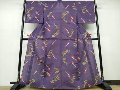 平和屋着物∴夏物 こむさでもーど・COMME CA DU MODE 浴衣 紅梅 魚 笹文 綿麻 逸品 CABB6708ng