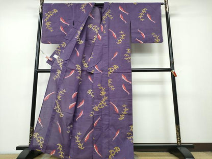 平和屋着物∴夏物 こむさでもーど・COMME CA DU MODE 浴衣 紅梅 魚 笹文 綿麻 逸品 CABB6708ng