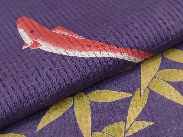平和屋着物∴夏物 こむさでもーど・COMME CA DU MODE 浴衣 紅梅 魚 笹文 綿麻 逸品 CABB6708ng