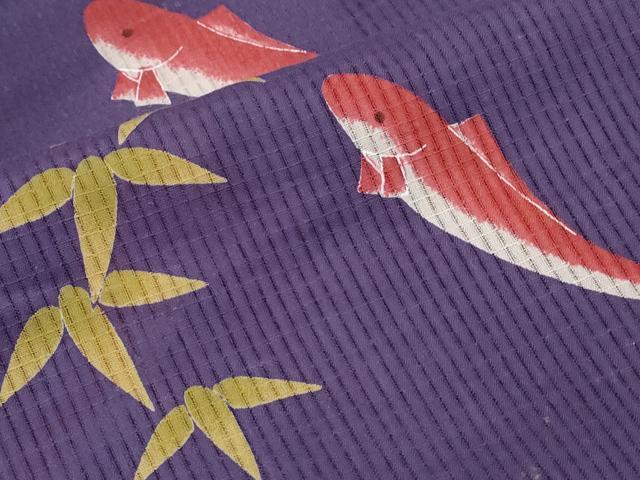 平和屋着物∴夏物 こむさでもーど・COMME CA DU MODE 浴衣 紅梅 魚 笹文 綿麻 逸品 CABB6708ng