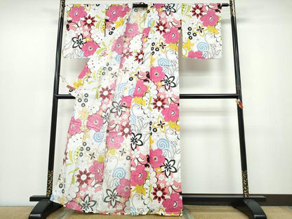 平和屋着物∴夏物 浴衣 花唐草文 綿 逸品 CABB6713ng