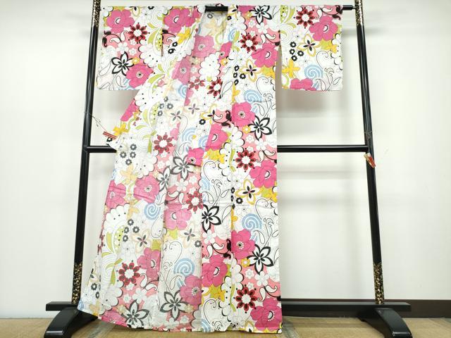 平和屋着物∴夏物 浴衣 花唐草文 綿 逸品 CABB6713ng