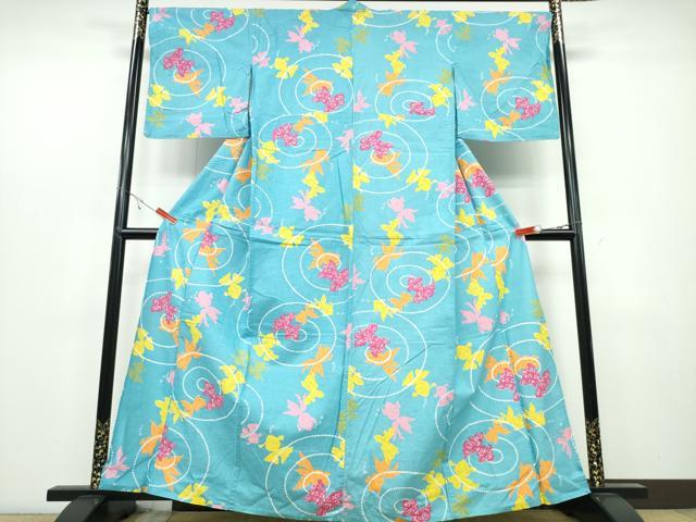 平和屋着物∴夏物 浴衣 金魚 流水文 綿 逸品 CABB6714ng