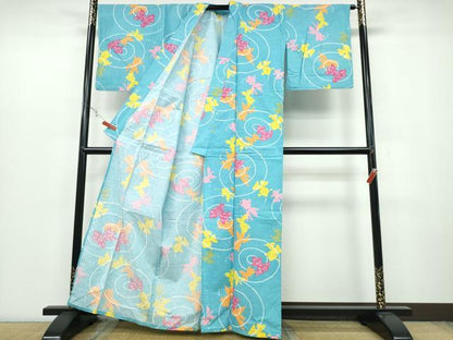 平和屋着物∴夏物 浴衣 金魚 流水文 綿 逸品 CABB6714ng