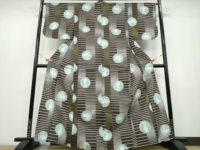 平和屋着物∴夏物 浴衣 横段兎丸文 綿 逸品 CABB6715ng