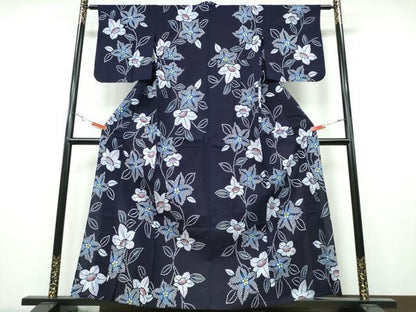 平和屋着物∴夏物 浴衣 型染め 草花文 綿 逸品 CABB6717ng