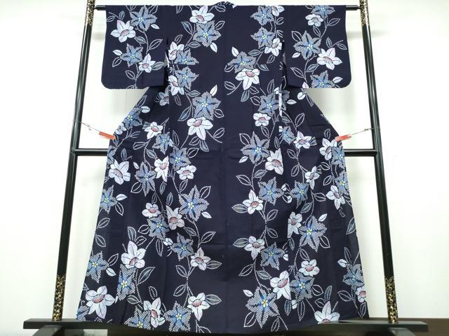 平和屋着物∴夏物 浴衣 型染め 草花文 綿 逸品 CABB6717ng