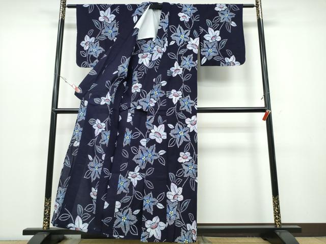 平和屋着物∴夏物 浴衣 型染め 草花文 綿 逸品 CABB6717ng