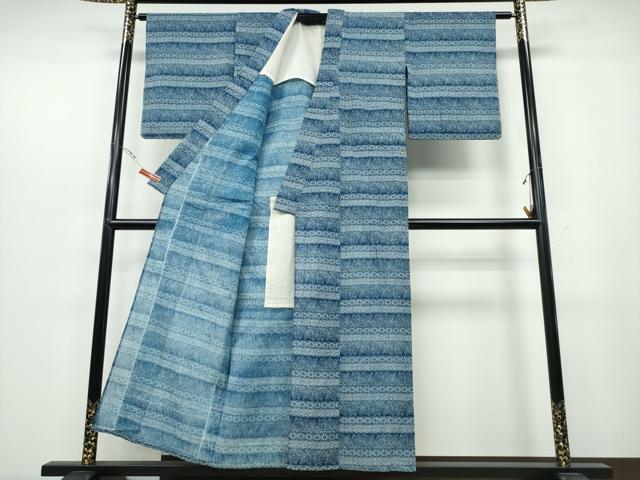 平和屋着物∴夏物 浴衣 綿紅梅 型染め 横段吉祥風景文 綿 逸品 未使用 CABB6721ng