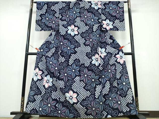 平和屋着物∴夏物 浴衣 有松鳴海絞り 麻の葉文 綿 逸品 CABB6728ng