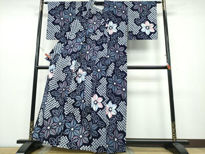 平和屋着物∴夏物 浴衣 有松鳴海絞り 麻の葉文 綿 逸品 CABB6728ng